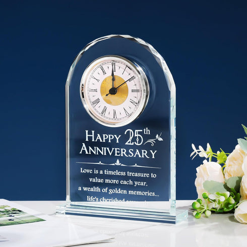 25th Wedding Anniversary  Glass Clock Gift